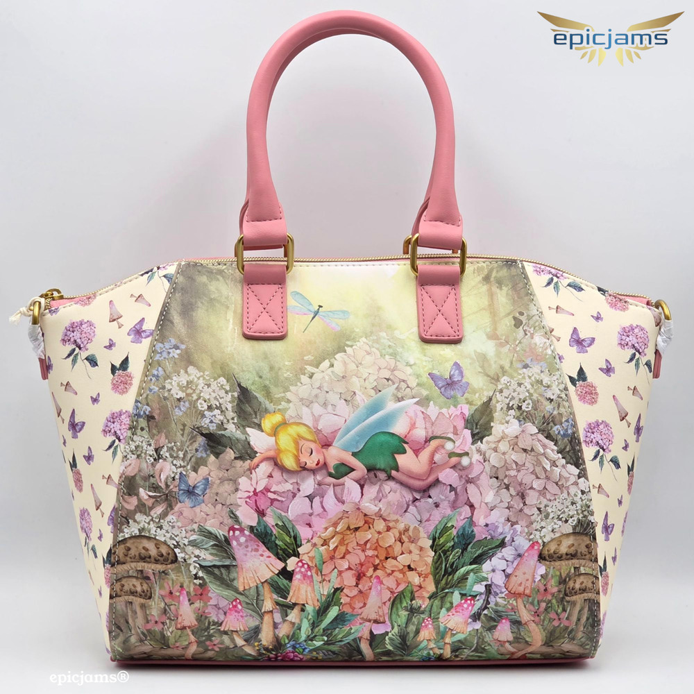 Loungefly Disney Tinker Bell Pink Floral Flower Nap Crossbody Satchel Bag New